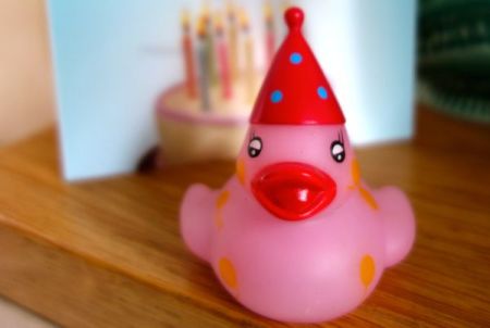 pink birthday rubber duck